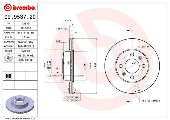 Тормозной диск BREMBO 09953720