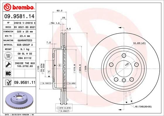 Тормозной диск BREMBO 09958111