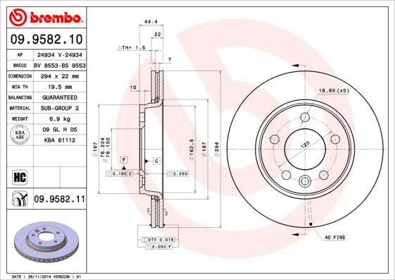 Тормозной диск BREMBO 09958210