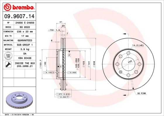 Тормозной диск BREMBO 09960714
