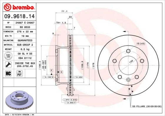 Тормозной диск BREMBO 09961814