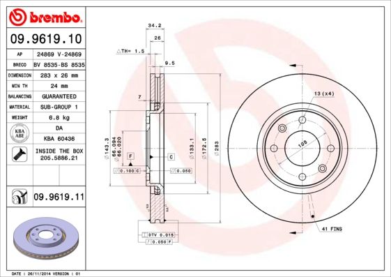 Тормозной диск BREMBO 09961910