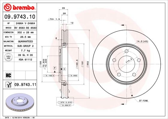Тормозной диск BREMBO 09974311