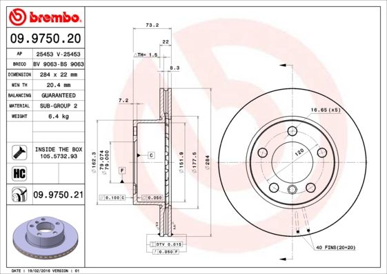 Тормозной диск BREMBO 09975021