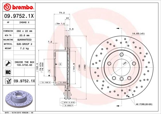 Тормозной диск BREMBO 0997521X