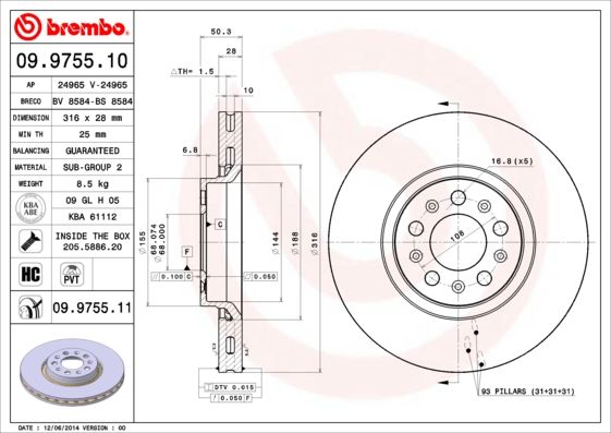 Тормозной диск BREMBO 09975511