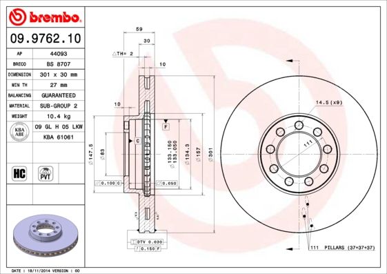 Тормозной диск BREMBO 09976210