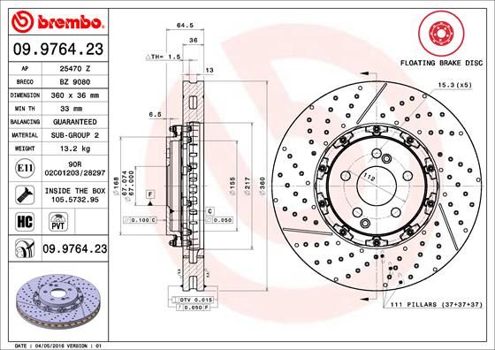 Тормозной диск BREMBO 09976423