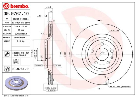 Тормозной диск BREMBO 09976711