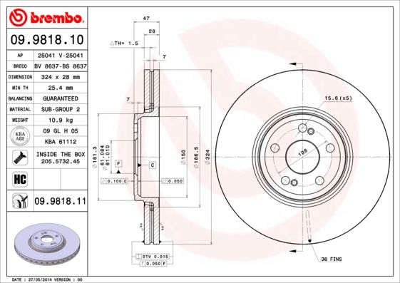 Тормозной диск BREMBO 09981810