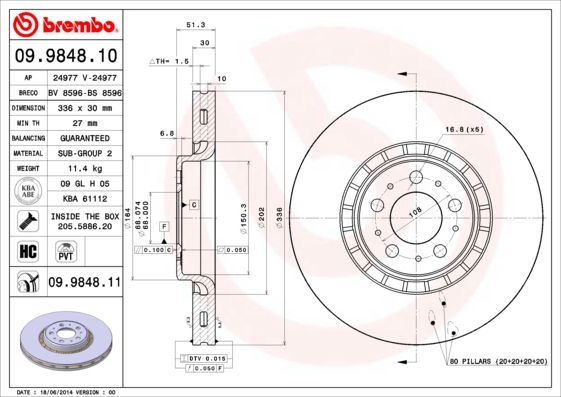 Тормозной диск BREMBO 09984811