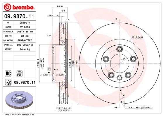 Тормозной диск BREMBO 09987011