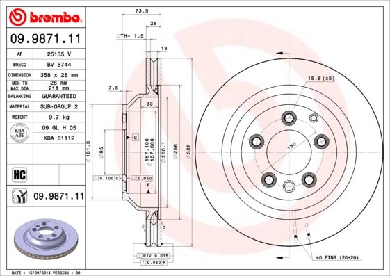 Тормозной диск BREMBO 09987111