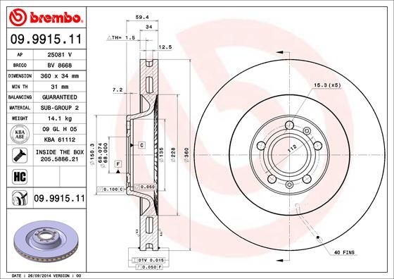 Тормозной диск BREMBO 09991511