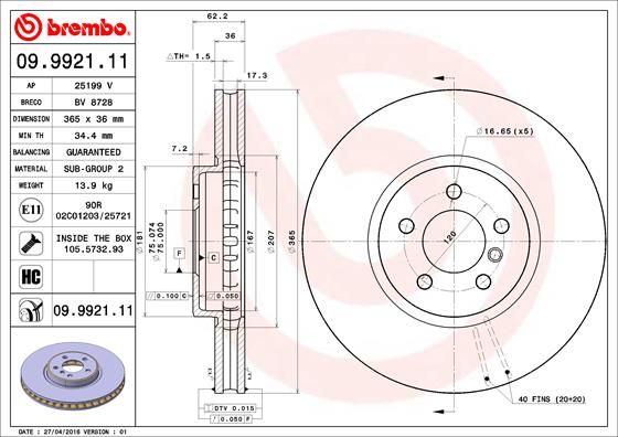 Тормозной диск BREMBO 09992111