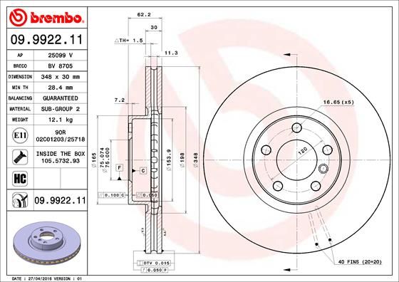 Тормозной диск BREMBO 09992211