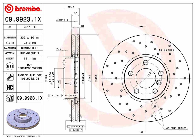 Тормозной диск BREMBO 0999231X