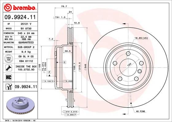 Тормозной диск BREMBO 09992411