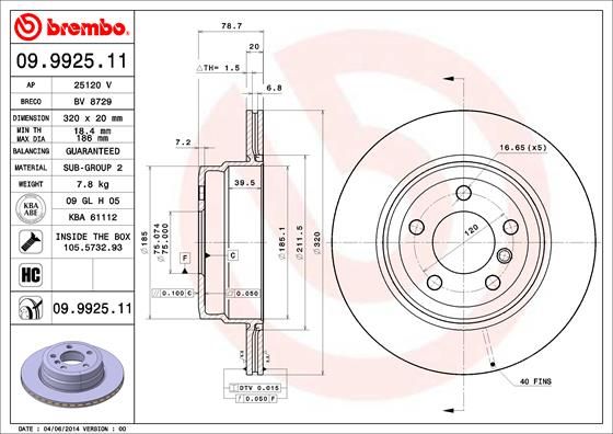 Тормозной диск BREMBO 09992511