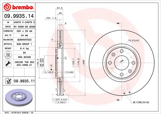 Тормозной диск BREMBO 09993514