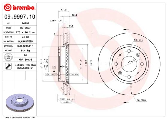 Тормозной диск BREMBO 09999710
