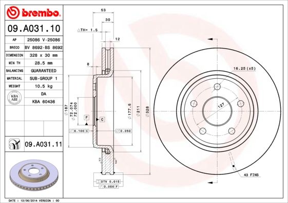 Тормозной диск BREMBO 09A03111