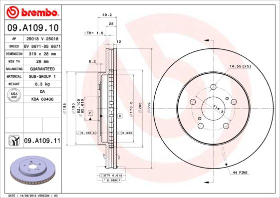 Тормозной диск BREMBO 09A10911