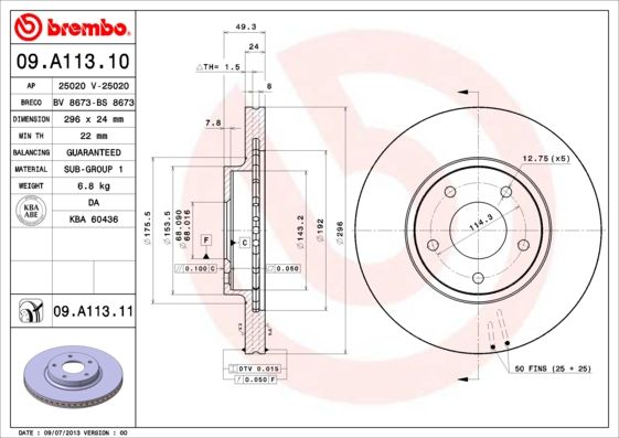Тормозной диск BREMBO 09A11311