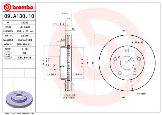 Тормозной диск BREMBO 09A13010
