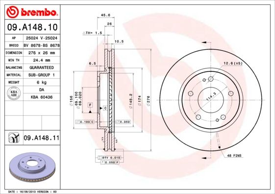 Тормозной диск BREMBO 09A14810