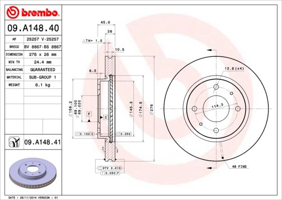 Тормозной диск BREMBO 09A14841