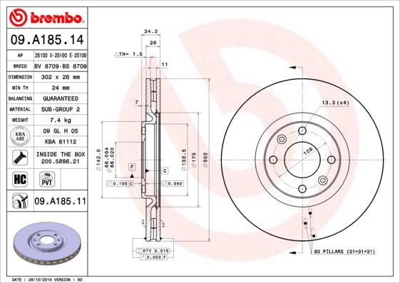 Тормозной диск BREMBO 09A18511