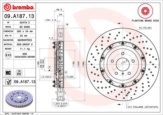 Тормозной диск BREMBO 09A18713