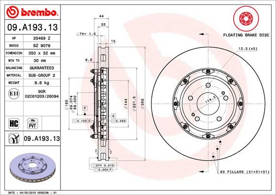 Тормозной диск BREMBO 09A19313