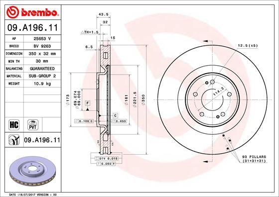 Тормозной диск BREMBO 09A19611