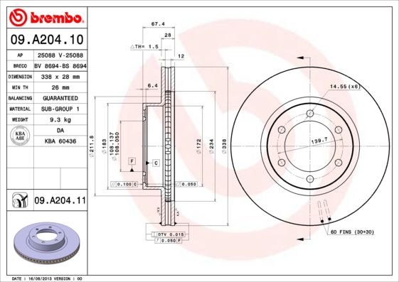 Тормозной диск BREMBO 09A20411