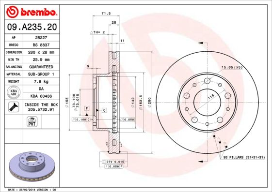Тормозной диск BREMBO 09A23520