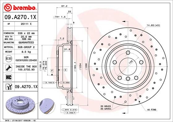 Тормозной диск BREMBO 09A2701X
