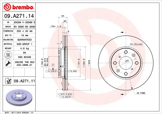 Тормозной диск BREMBO 09A27111