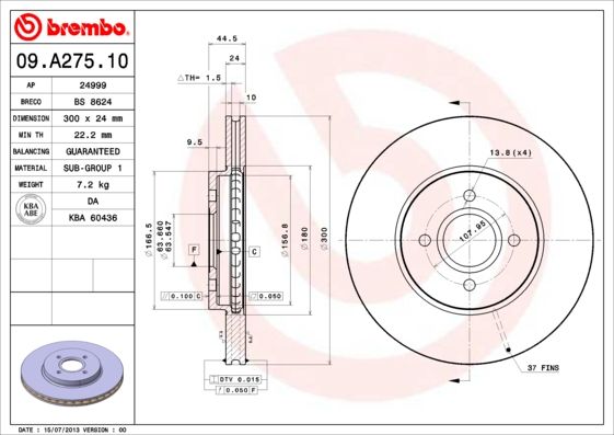 Тормозной диск BREMBO 09A27510