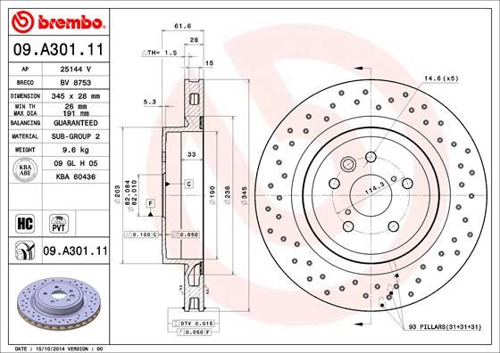 Тормозной диск BREMBO 09A30111