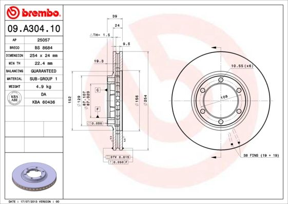 Тормозной диск BREMBO 09A30410