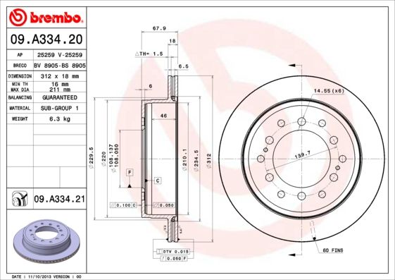 Тормозной диск BREMBO 09A33421