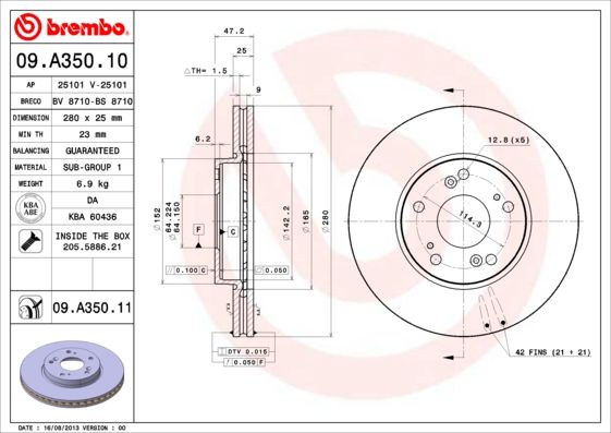 Тормозной диск BREMBO 09A35011
