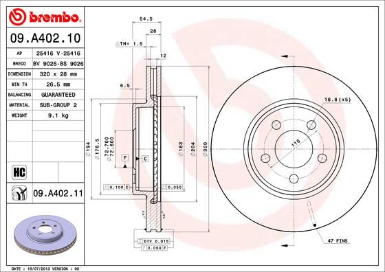 Тормозной диск BREMBO 09A40211