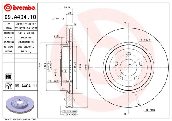 Тормозной диск BREMBO 09A40411