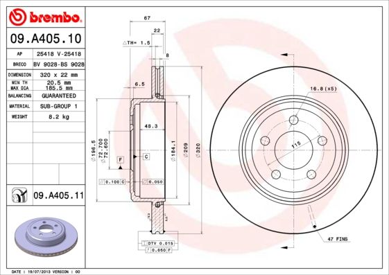 Тормозной диск BREMBO 09A40511