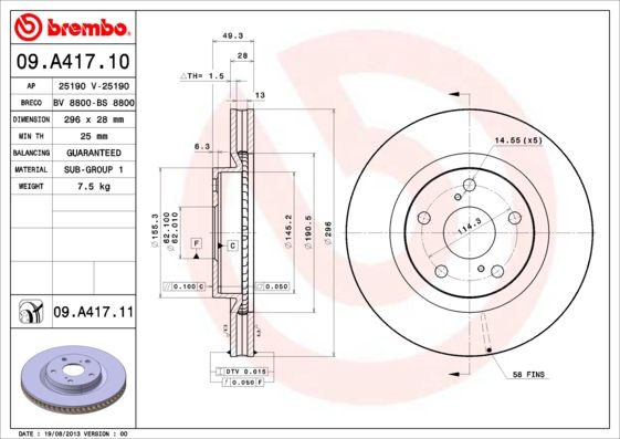 Тормозной диск BREMBO 09A41711