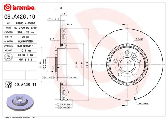 Тормозной диск BREMBO 09A42611