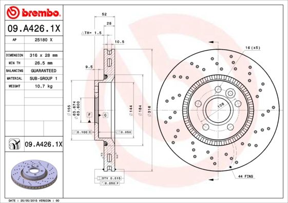 Тормозной диск BREMBO 09A4261X